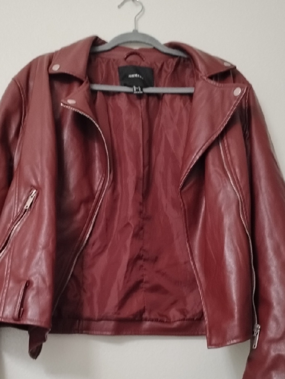 Forever 21 Burgundy Faux Leather Moto Jacket - Picture 12 of 12